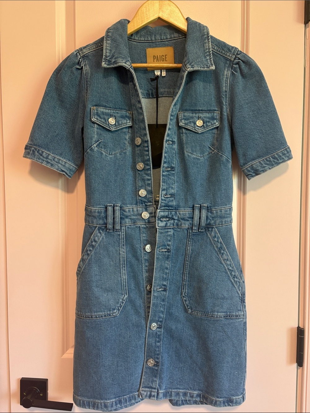 PAIGE mayslie Blue Denim Button-Front Short-Sleeve Dress